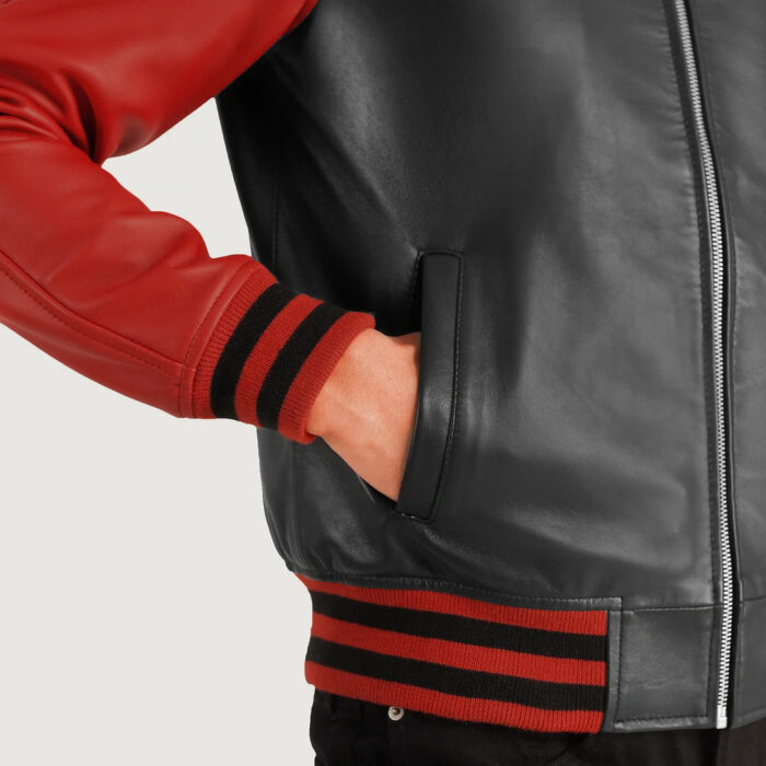 Black_Red_Leather_Varsity_Jacket-5 Men's Leather Red and Black Varsity Jacket - Image 2