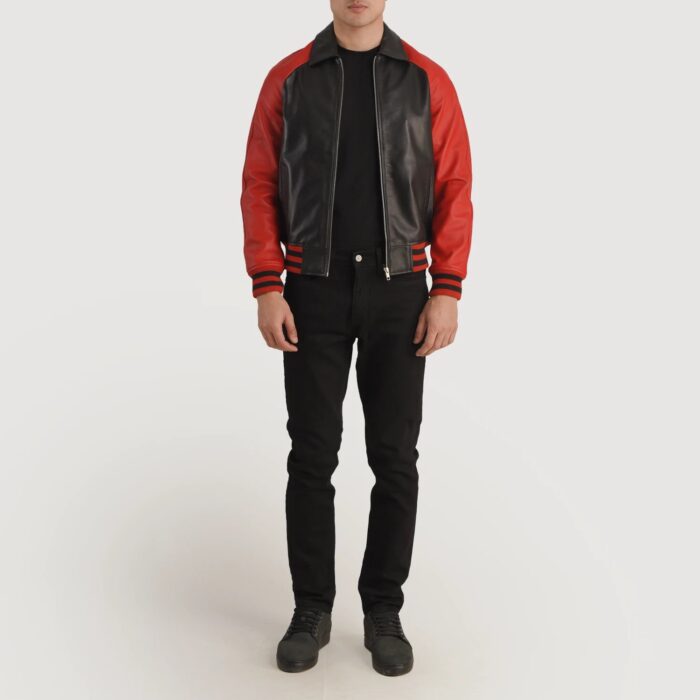 Black_Red_Leather_Varsity_Jacket-6 Men's Leather Red and Black Varsity Jacket - Image 3