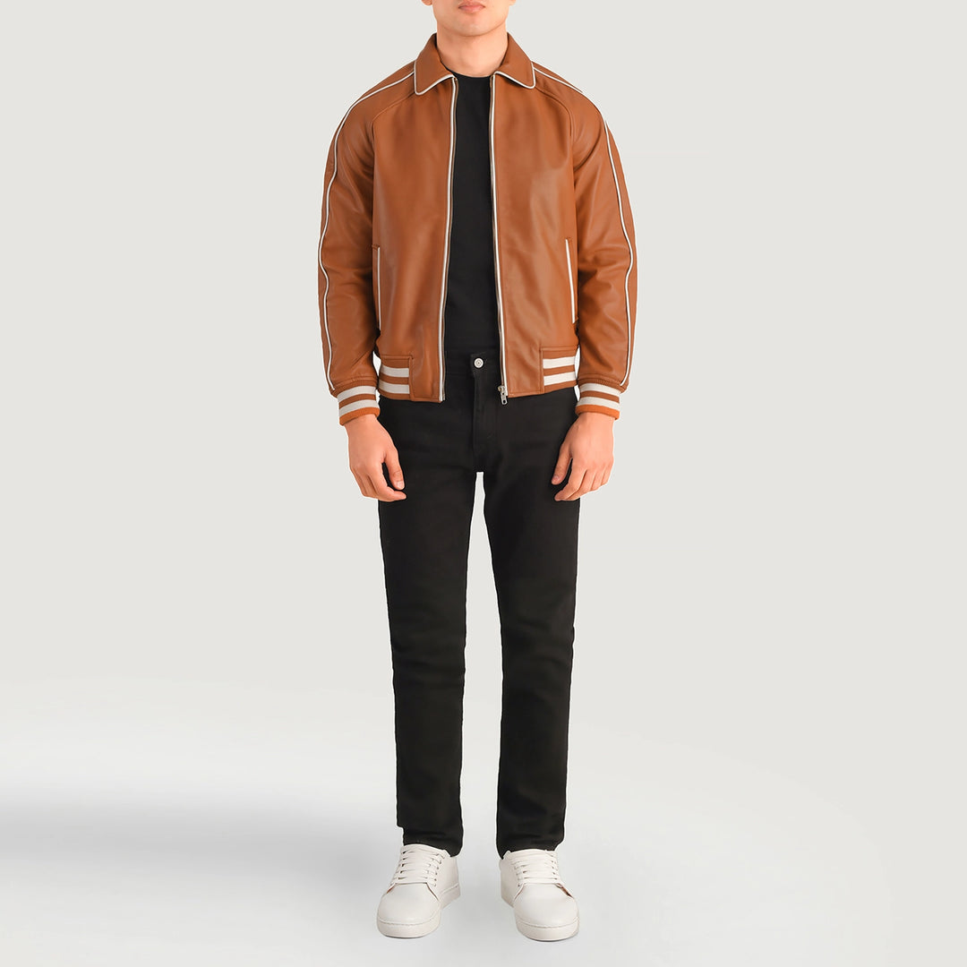 Genuine Leather Brown Letterman Jacket - Image 2
