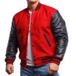 Red Varsity Jacket with Black Leather Sleeves