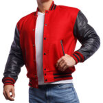 Red Varsity Jacket with Black Leather Sleeves - Image 2