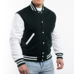 Forest Green Varsity Jacket w/ White Leather Sleeves