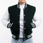 Forest Green Varsity Jacket w/ White Leather Sleeves - Image 2