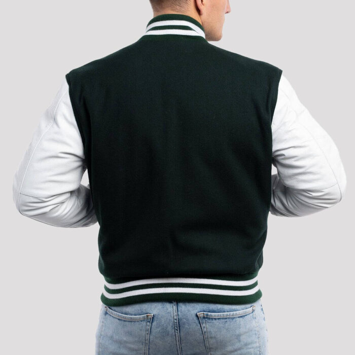 Forest Green Varsity Jacket w/ White Leather Sleeves - Image 3
