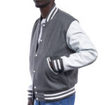 Gray Wool Varsity Jacket w/ White Leather Sleeves - Image 2