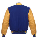 Royal Blue Wool Varsity Jacket With Gold Leather Sleeves - Image 2