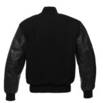 Triple Black Varsity Jacket With Leather Sleeves - Image 3