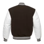 Brown Letterman Jacket With White Leather Sleeves - Image 2