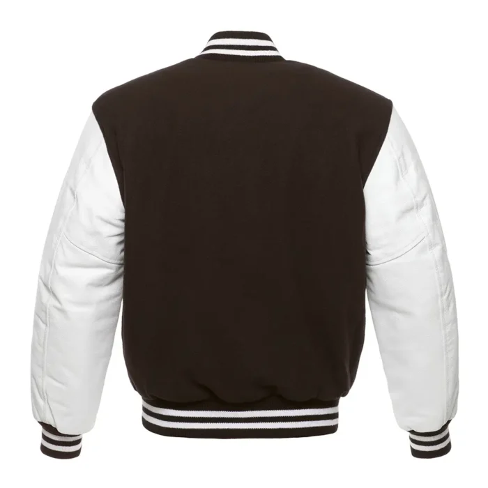 Brown Letterman Jacket With White Leather Sleeves - Image 2