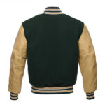 Forest Green Wool Varsity Jacket With Tan Leather Sleeves - Image 3