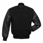 Triple Black Varsity Jacket With Leather Sleeves
