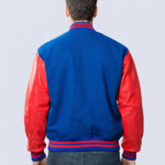 Blue Wool Varsity Jacket With Red Leather Sleeves - Image 2